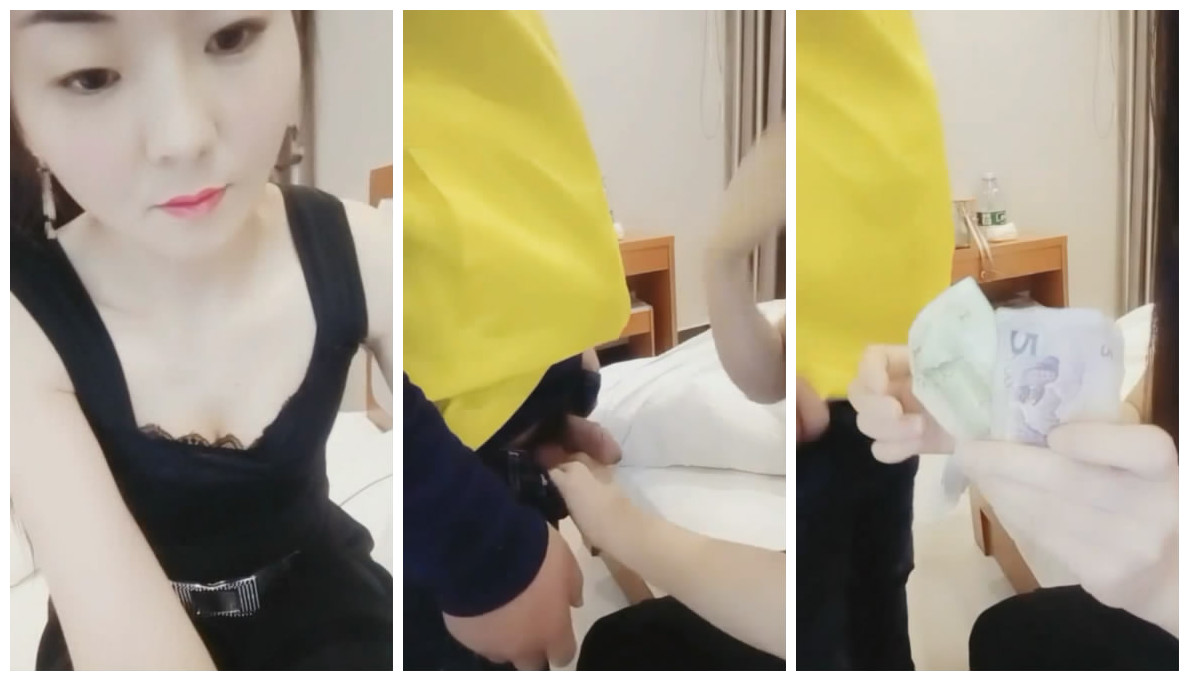 A gorgeous young woman who looks like Hong Kong star Gigi Lai orders takeout in a hotel, flirts with the shy Meituan guy and has sex with him passionately. The dirty talk and dialogue are super tempting!