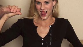 Blonde hotwife gives dirty talk and takes huge facial!