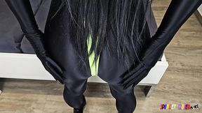 SpandexQueen's Hard Throbbing Sesh in Her Black Spandex, Neon Body Suit Banging His Sheath