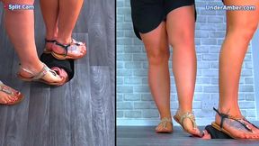 Clean Our Dirty Summer Sandals While We Crush Your Face - 176 - Split Cam - Goddess Amber - Miss Lucy - Trample Trampling Foot Feet Shoe Worship Gagging Cleaning Licking Crush Crushing