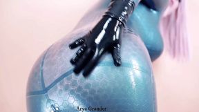 Sexy MILF with Big Natural Ass Teasing in Latex Catsuit Rubber Fetish