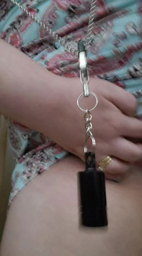 Nipple and Clit clamps with weights, nipple tit torture, pussy clamps, pussy tortured  MILF MOM  COUGAR