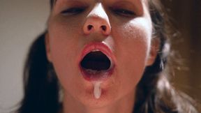 Swallows and licks with tight rope on hands | POV