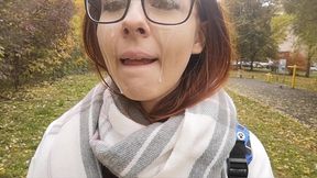 walking with cum on my face