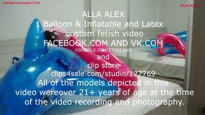 Alla deflates an inflatable blue whale and an inflatable bird