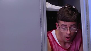 Tall curvy coach gets fucked by young student in locker room