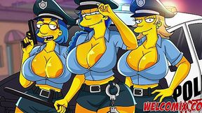 THE SIMPTOONS Porn Cartoon: 3 Sexy Buxom Police-women Enjoy Gonzo Group-sex With Bart & His Pals