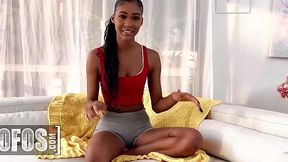 Slim black Isla enjoys a white cock POV