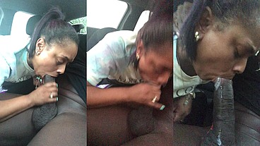 Ebony Slut gives Public Blowjob in Car