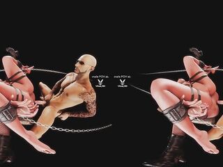 BDSM Pussy Swap FFM threesome with chained The Witcher girls (Yennefer of Vengerberg and Cirilla Fiona Elen Riannon)