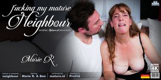 German mature amateur Marie R. loves to show her pierced pussy to her horny younger neighbour