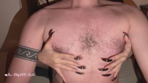 Scratching Nipples of my Slave with my Evil Black Nails