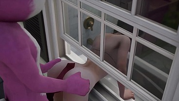 Furry anal on the window