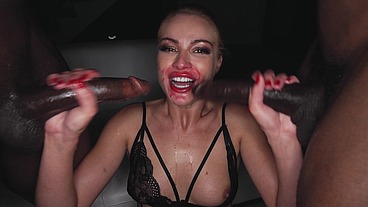 CHALLENGING DOUBLE-PENETRATION WITH TWO BLACK MONSTER COCKS