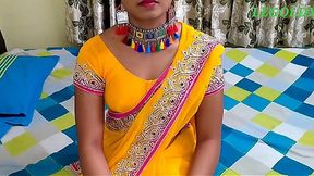 Yellow saree babe's wild home sex tape