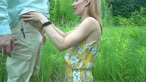 Ukrainian Babe Blows and Swallows Outdoors