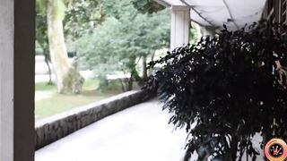 Violet walks nude through the university