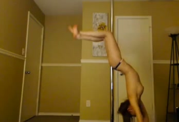 Cute and slim sporty brunette cam girl teased me with a pole dance