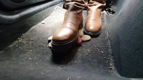 Candid Plushie Trample in BMW e46 Leather Brown Boots