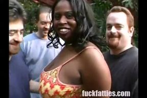 Gangbang scene with sultry ebony MILF