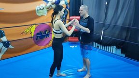 Taekwondo girl wrestles