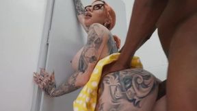 Steamy diner threesome enjoys deepthroating and grinding