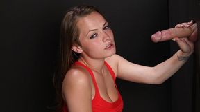 Gloryhole dick-sucking session with a gorgeous brunette Monica Rise