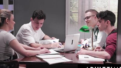 ADULT TIME - College Boys GANGBANG BUKKAKE + DP PAWG Heather Honey In PUBLIC LIBRARY! FULL SCENE