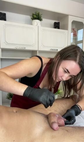 Client cums during shaving session