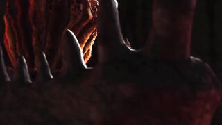 Alien fucks rough a Hot blonde into her butt into the fire cave