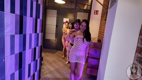 four girls dancing shaking ass twerk spanking in fishnet 4k