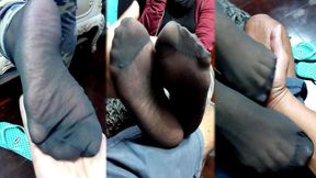 Grecia is back! Warm rubs and teases in worn nylons - Cell captions