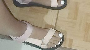Tickling feet Latina white nails