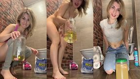 soaking chewing gum in a jar of pee