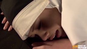 Asian Teen Nuns Lap Up Bush While Getting Strap-On&#039;d