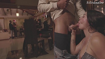 Cap 1/3 Horny stepmom Silvana Lee fucks stepson and neighbor at family Christmas dinner