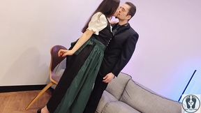 ana spears jerks off her boss s dick cum on dirndl apron