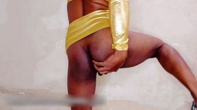 femboy nasty and sexy fuck in golden lingerie while in chastity cage