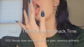 Quality Time Turns To Snack Time: POV Shrunken down and eaten by your giant, ravenous girlfriend