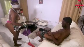 for exta payment, hot maid cleans the house on nude and then fuck her boss for still more payment