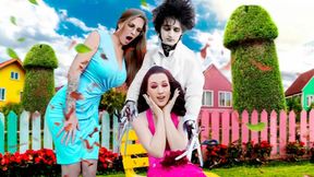 Two sultry, tit-touting MILFs craving a hair-raising bush-shaving experience, Edward Scissorhands-style