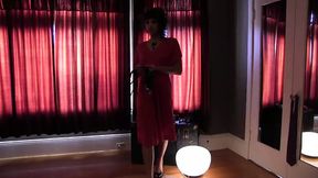 Slender brunette gets ravaged by a toy, her dominant slave master