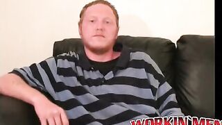 Redhead tugs his cut boner and tries his best to get hard