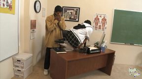 Black Teacher fucks brunette after dirty blowjob