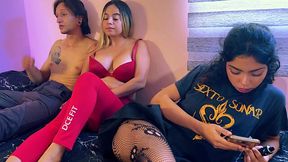 The slim girlfriend is envious of her bestie and her boyfriend fucking