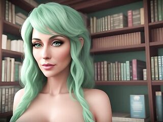 Beautiful green hair librarians with big tits