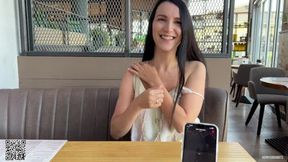 Eva climaxing loudly with remote vibrators in a public eatery