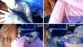 Tattooed Girl Inflating a Mini-Pool and Beach Ball