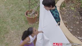 Ebony MILF Olivia Jayys workout teases pervy and handsome neighbor