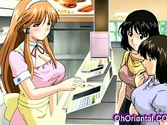 Sexy young waitress gets licked